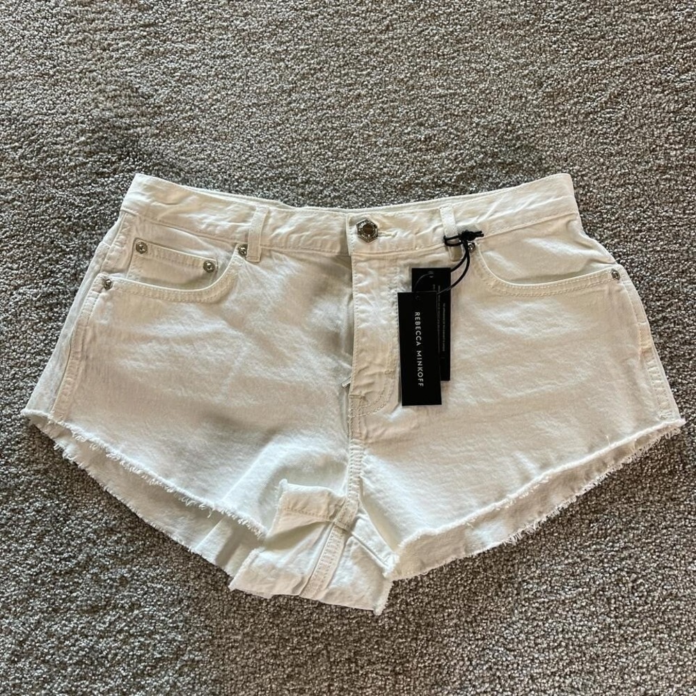 Rebecca Minkoff White Denim Shorts Cutoffs New with Tags Size 28